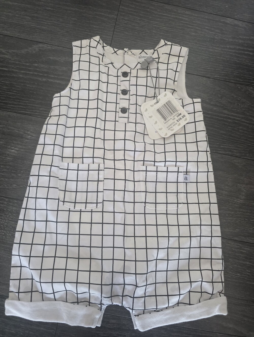 Absorba White and Black Grid-Print Sleeveless Romper